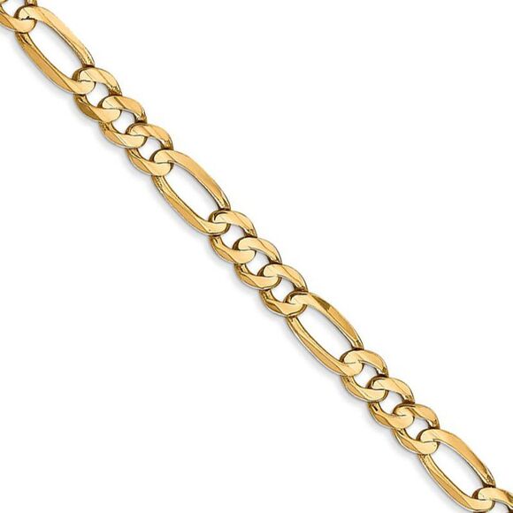4.5mm 10k Yellow Gold Solid Concave Figaro Chain Bracelet 8 Inch